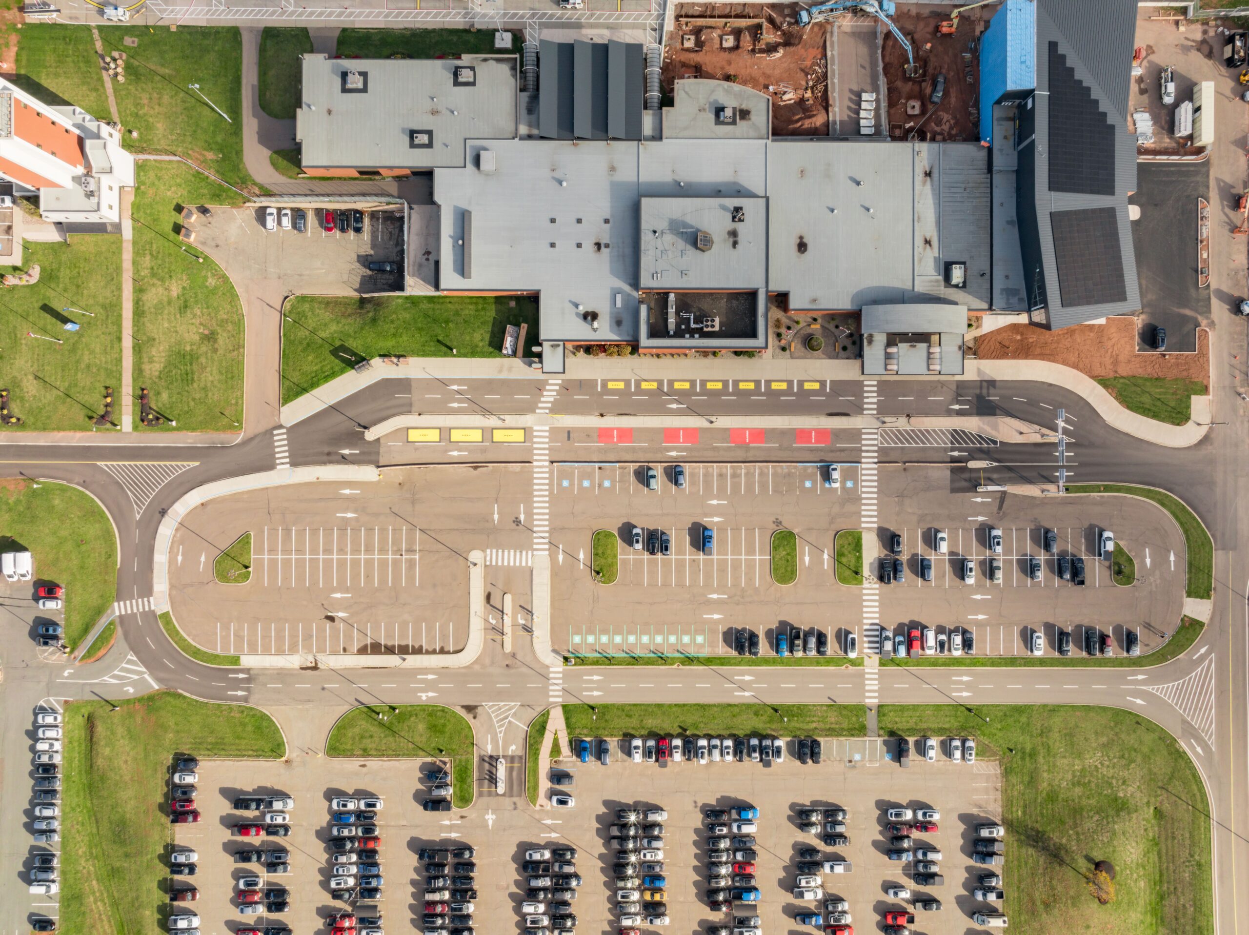 Photo of YYG parking lot from an aerial view.
